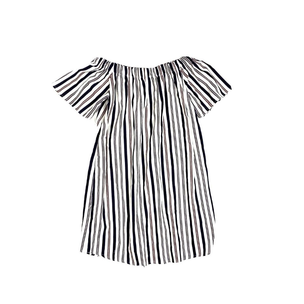 Carly Jean Off the Shoulder Dress Shift Mini Short Striped White Blue Red Cotton